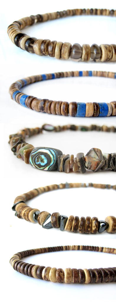 Light-colored necklaces that would look great with khakis (by Jenny Hoople of Authentic Arts)