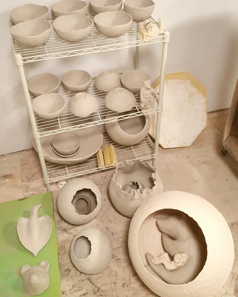 pinch pot bowls and sculptures in progress by Jenny Hoople of Authentic Arts