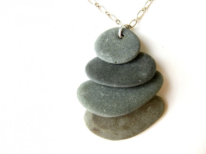 Natural river rock necklace hand drilled by Jenny Hoople