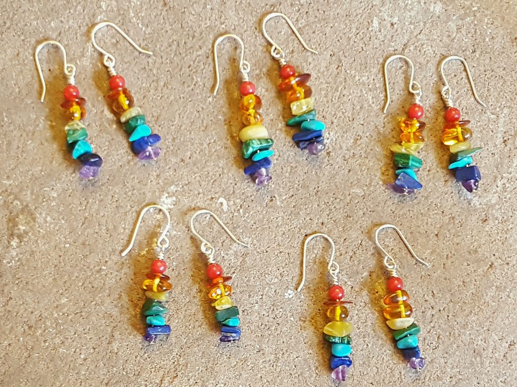 little rainbow gemstone earrings by jenny hoople of authentic arts